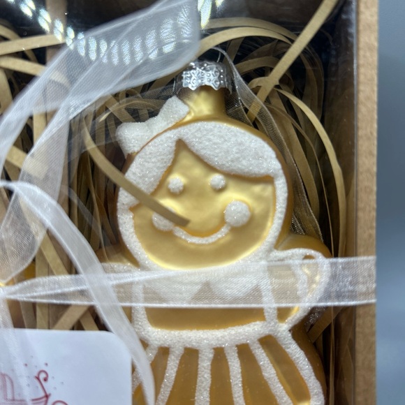 Sleigh Hill Glass Gingerbread Man And Girl Ornament Set Gold NEW - Picture 3 of 3